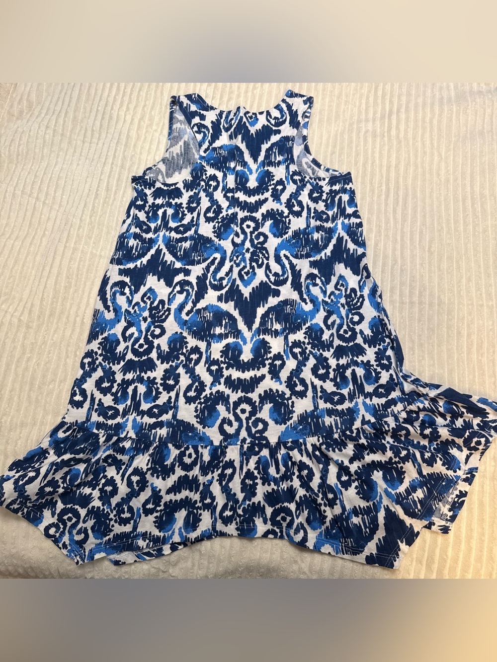 Lilly Pulitzer Blue and White Ikat-Print Ruffle Hem Dress - Picture 2 of 3